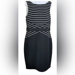 White House Black Market Dress Black & White Cris Cross and belt Size 8